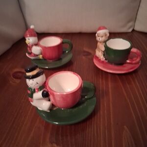 Festive Snowman and Bear Teacup Set